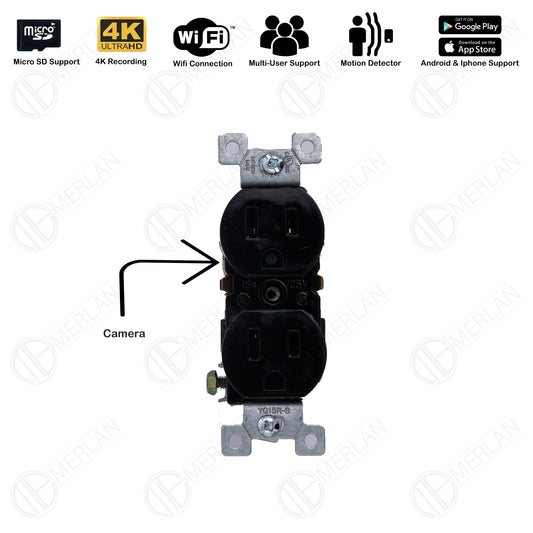 Hidden Surveillance Camera Wall Outlet, Spy Security Camera Black
